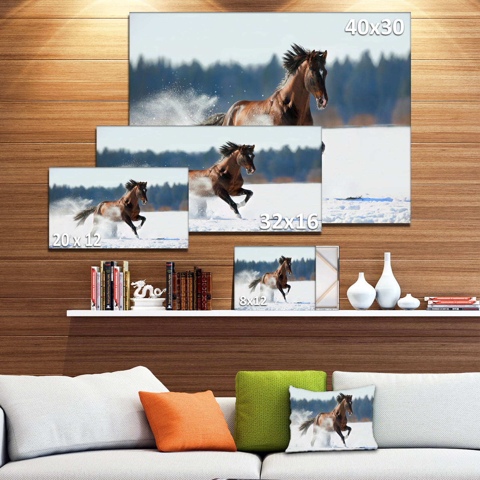 Horse Running in Winter - Landscape Photo Canvas Print