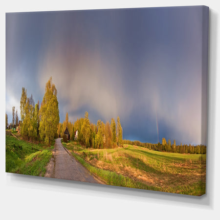 Green Field Under Rainbow Sky - Landscape Photo Canvas Print