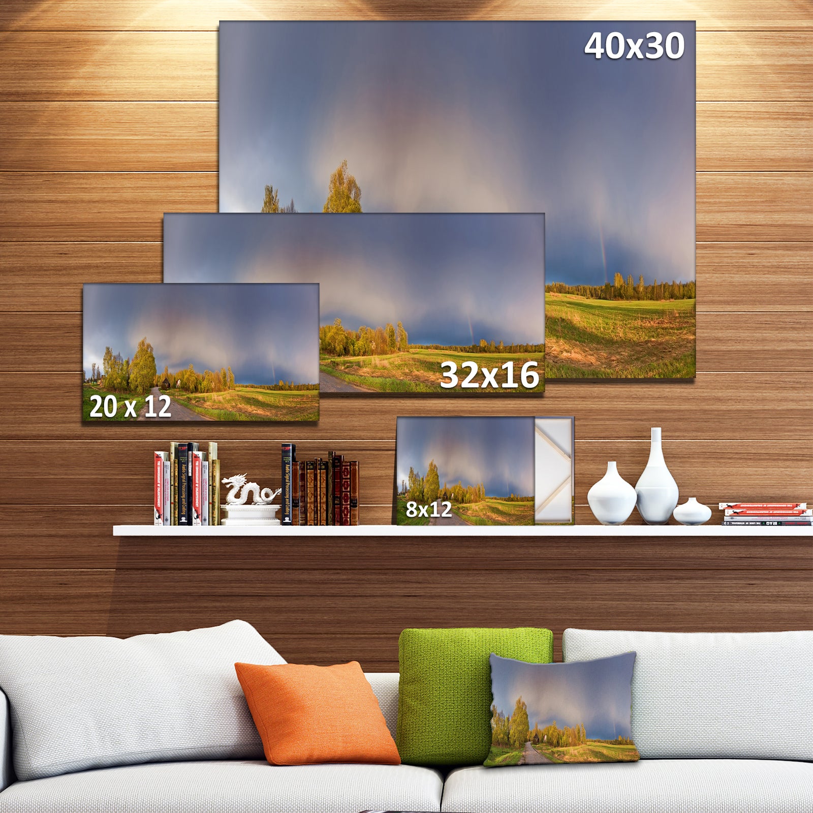 Green Field Under Rainbow Sky - Landscape Photo Canvas Print