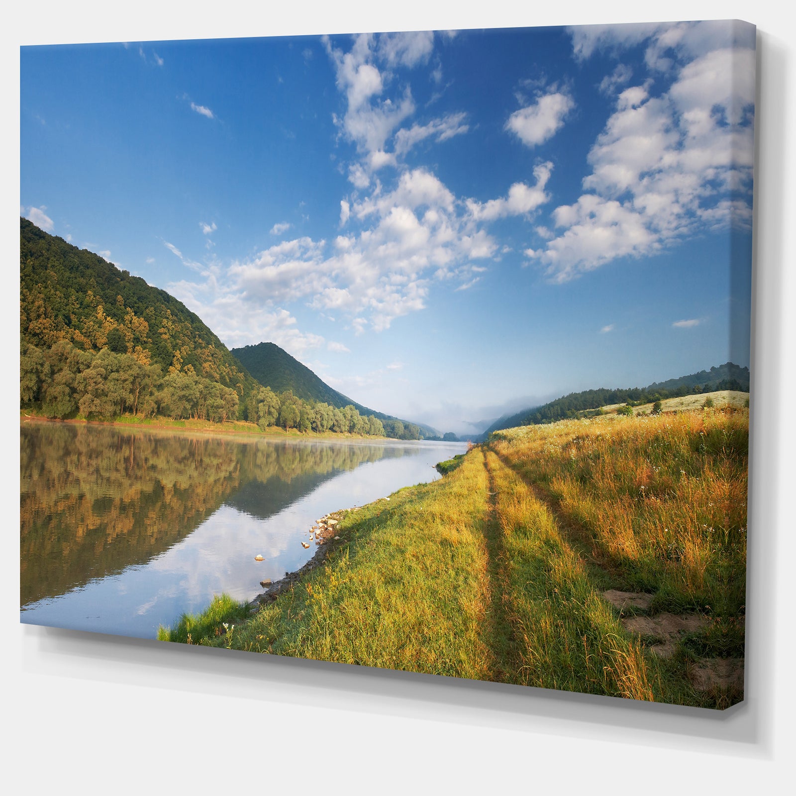 Mountain River under Blue Sky - Landscape Photo Canvas Artwork