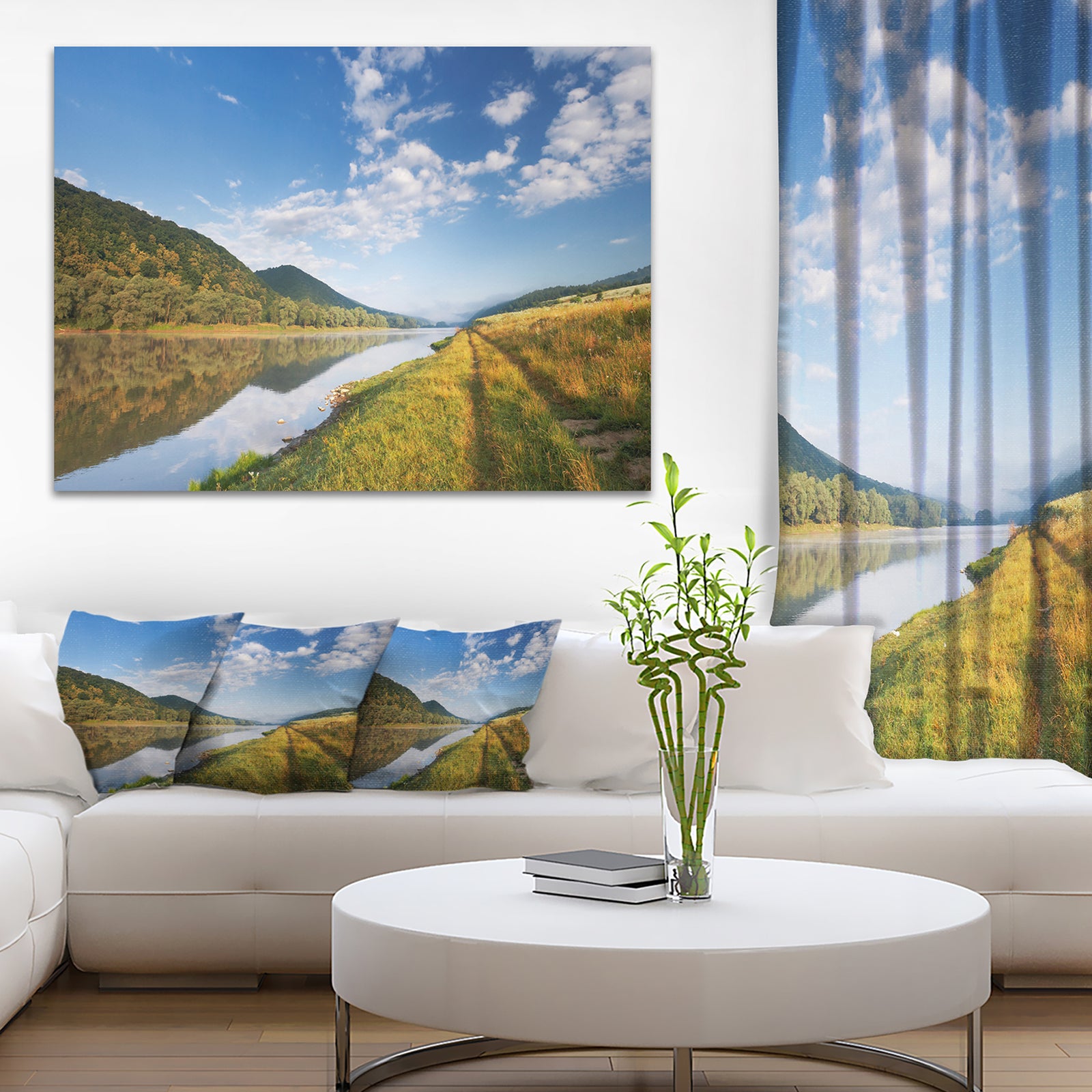 Mountain River under Blue Sky - Landscape Photo Canvas Artwork