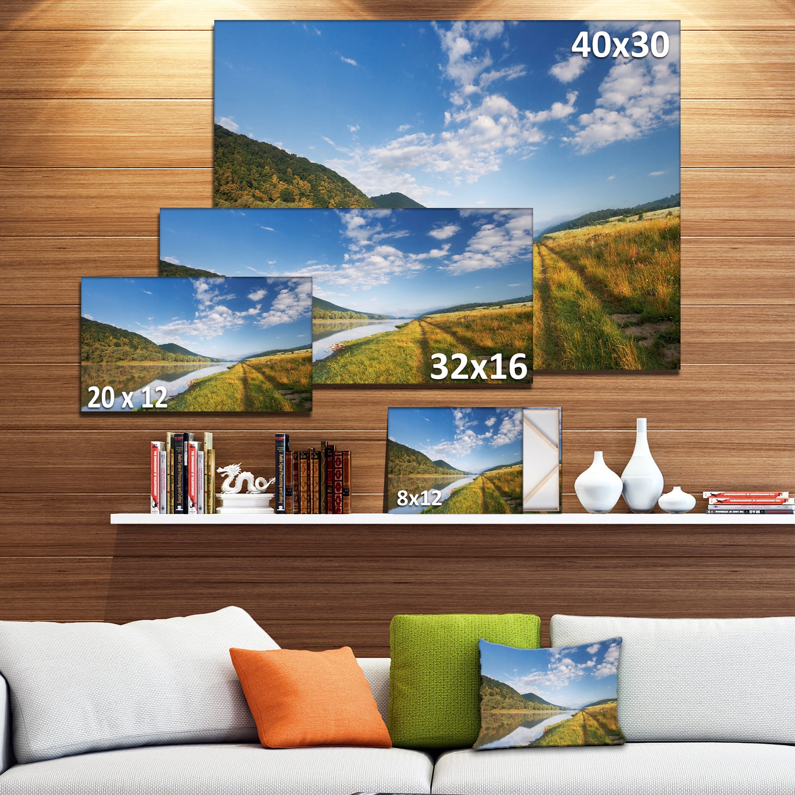Mountain River under Blue Sky - Landscape Photo Canvas Artwork