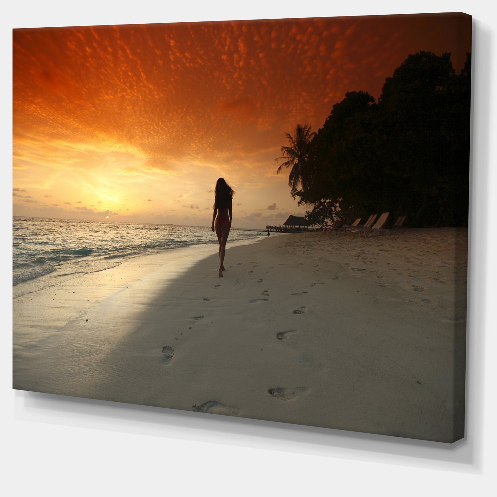Woman Walking on Beach - Seashore Photo Canvas Art Print