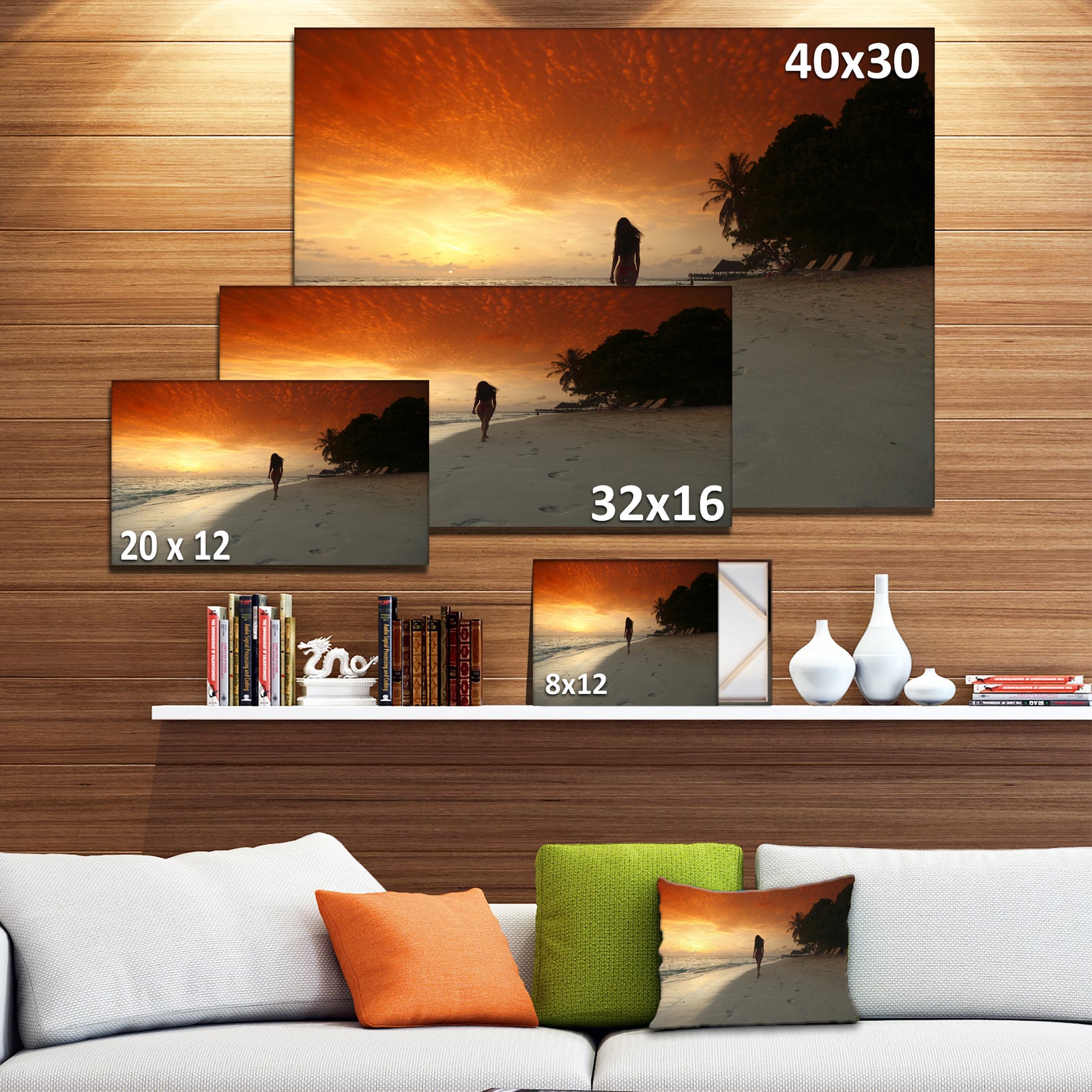 Woman Walking on Beach - Seashore Photo Canvas Art Print