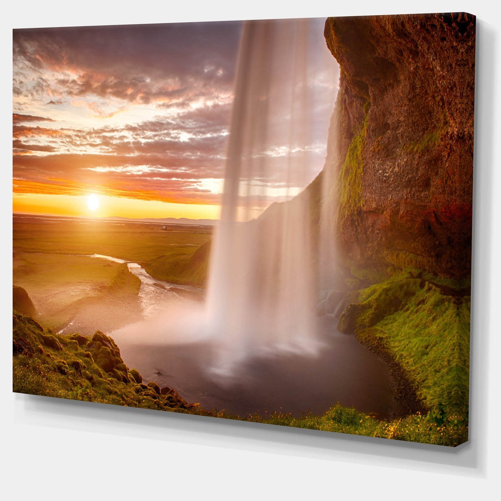 Seljalandsfoss Waterfall at Sunset - Landscape Photography Canvas Print