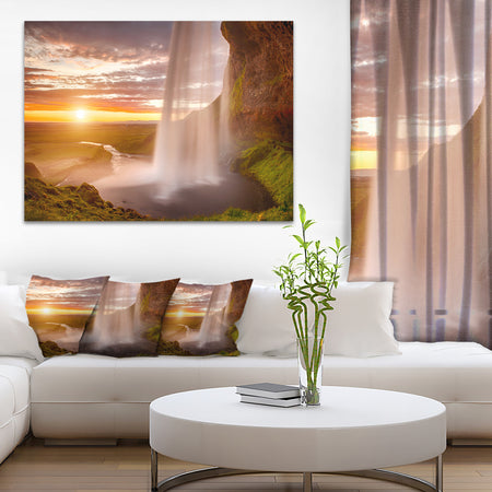Seljalandsfoss Waterfall at Sunset - Landscape Photography Canvas Print