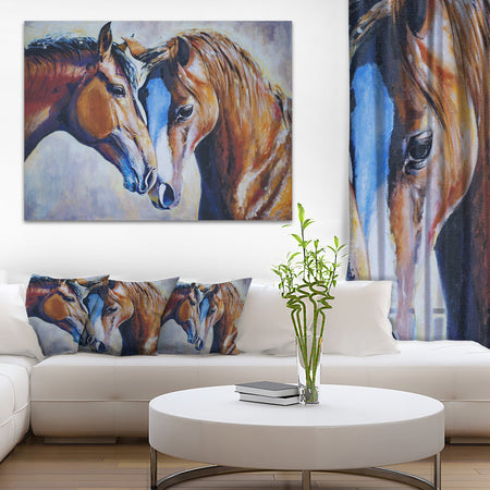 Brown Amorous Horses - Animal Painting Canvas Print