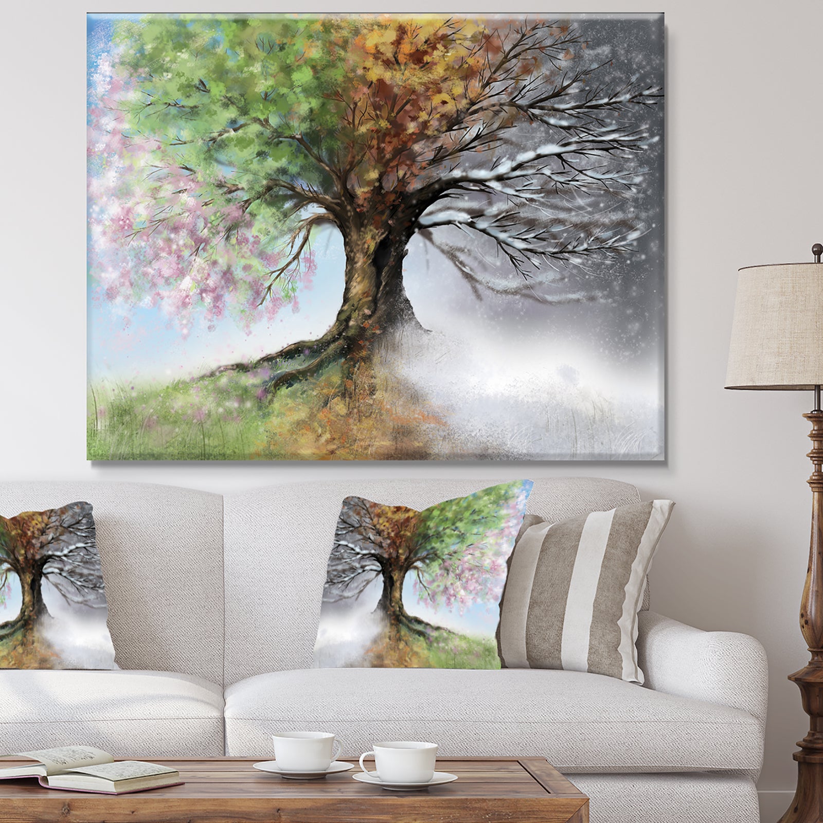Tree with Four Seasons - Tree Painting Canvas Art Print