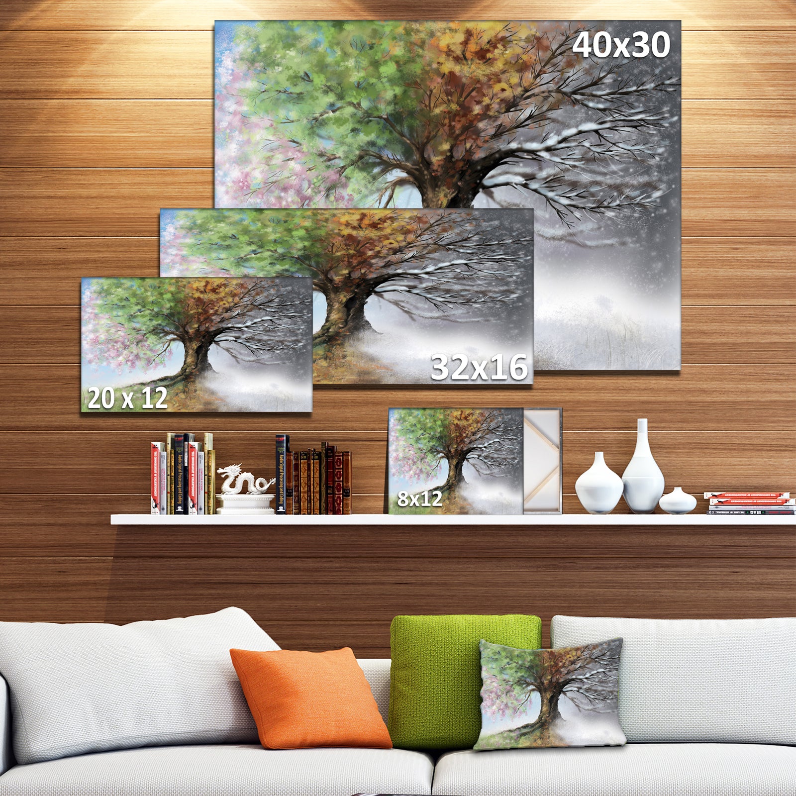 Tree with Four Seasons - Tree Painting Canvas Art Print
