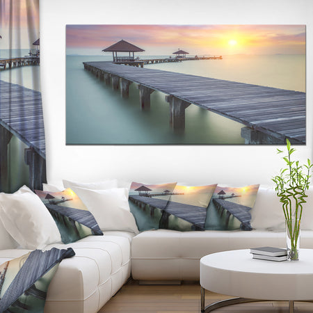 Wooden Sea Bridge and Sunset - Seashore Photo Canvas Print