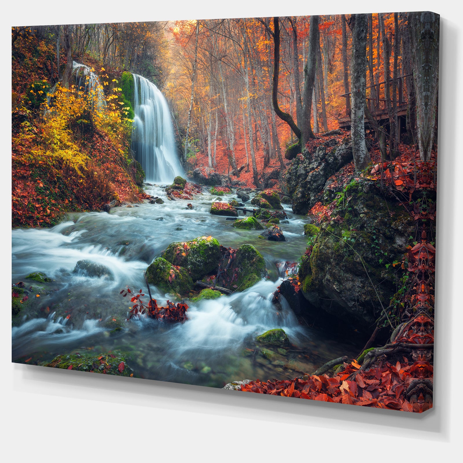 Autumn Mountain Waterfall Long View - Landscape Photography Canvas Print