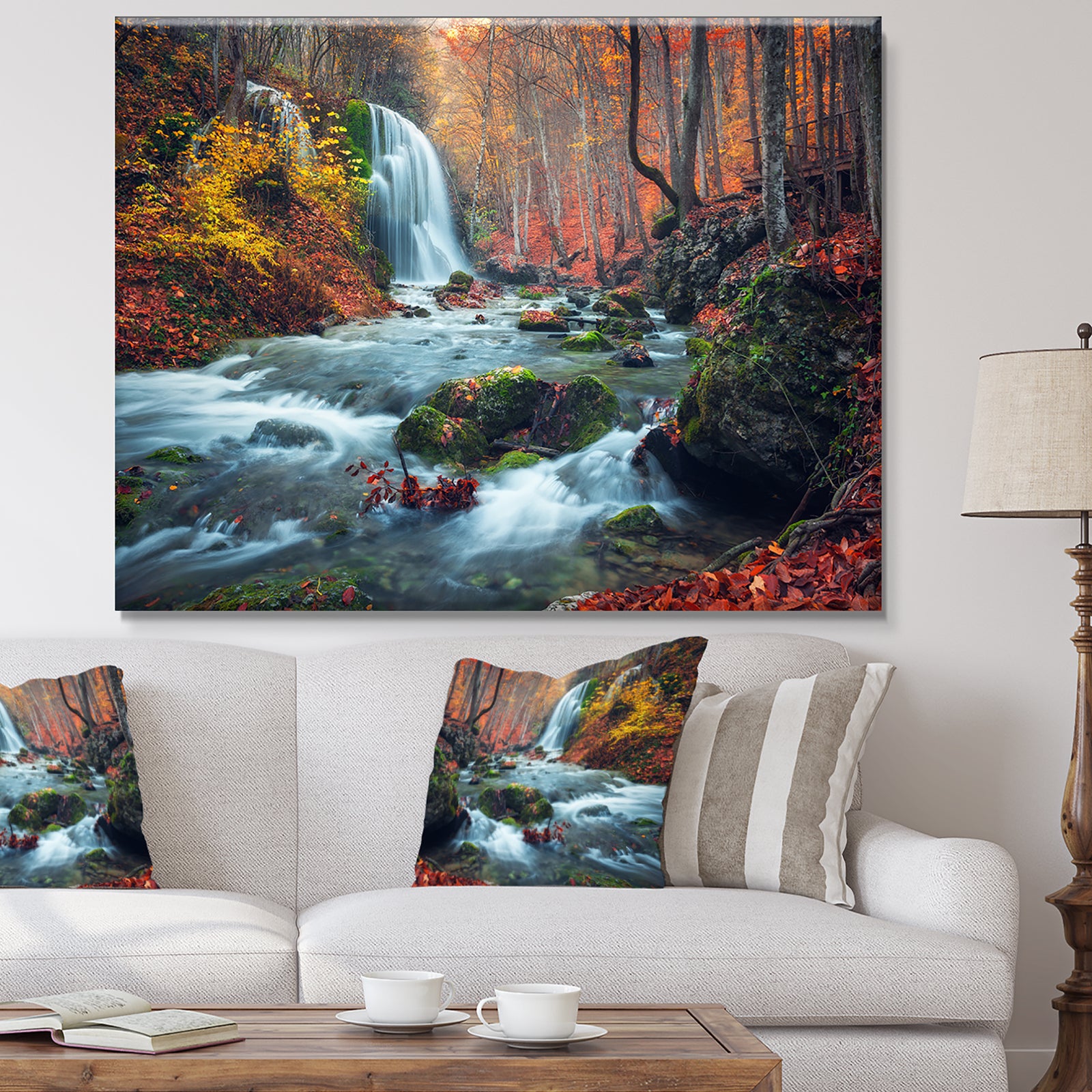 Autumn Mountain Waterfall Long View - Landscape Photography Canvas Print