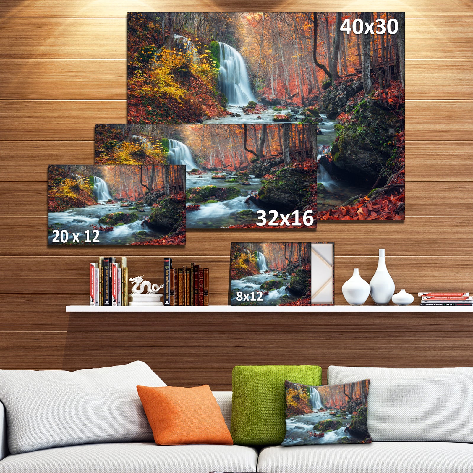 Autumn Mountain Waterfall Long View - Landscape Photography Canvas Print
