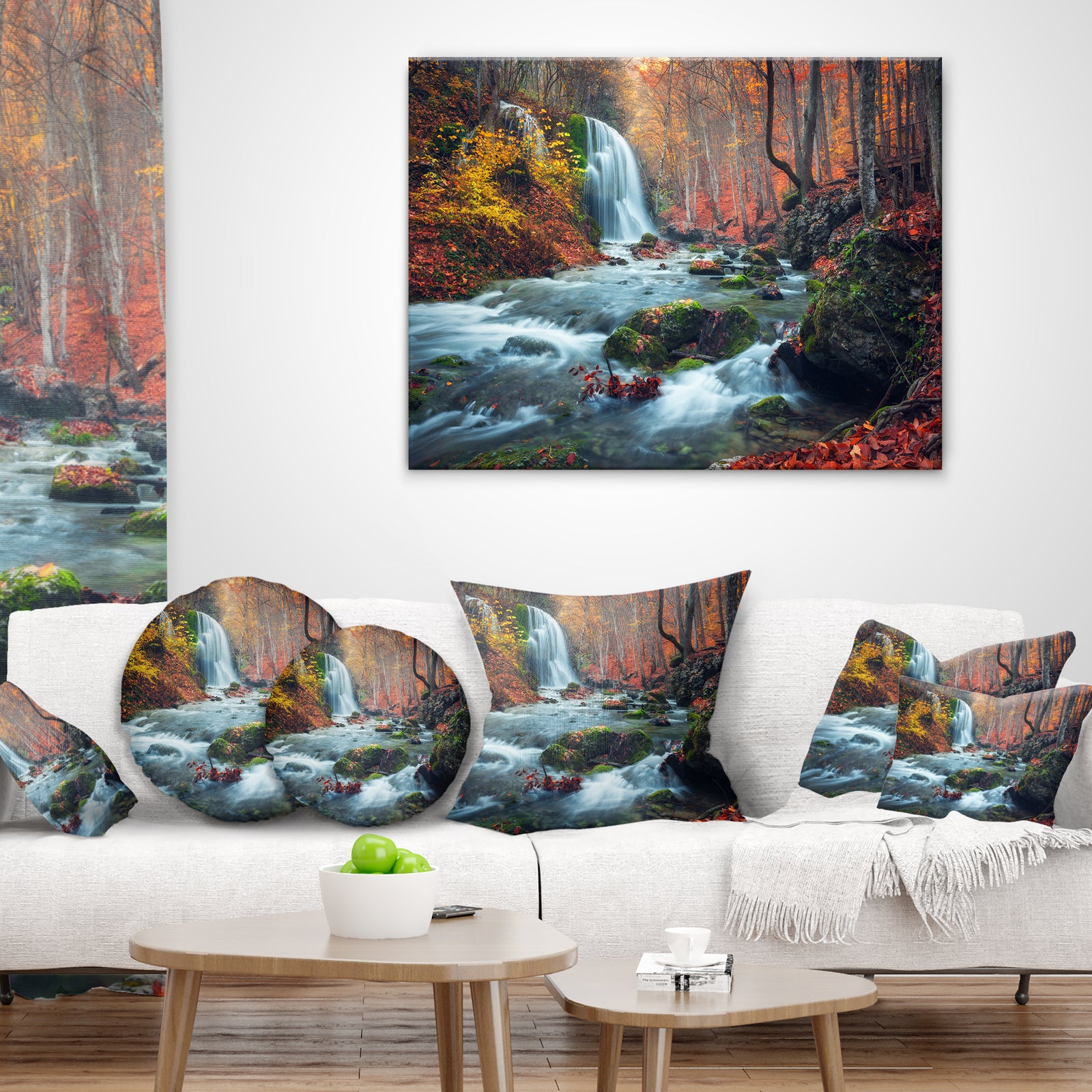 Autumn Mountain Waterfall Long View - Landscape Photography Canvas Print