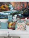 Autumn Mountain Waterfall Long View - Landscape Photography Canvas Print