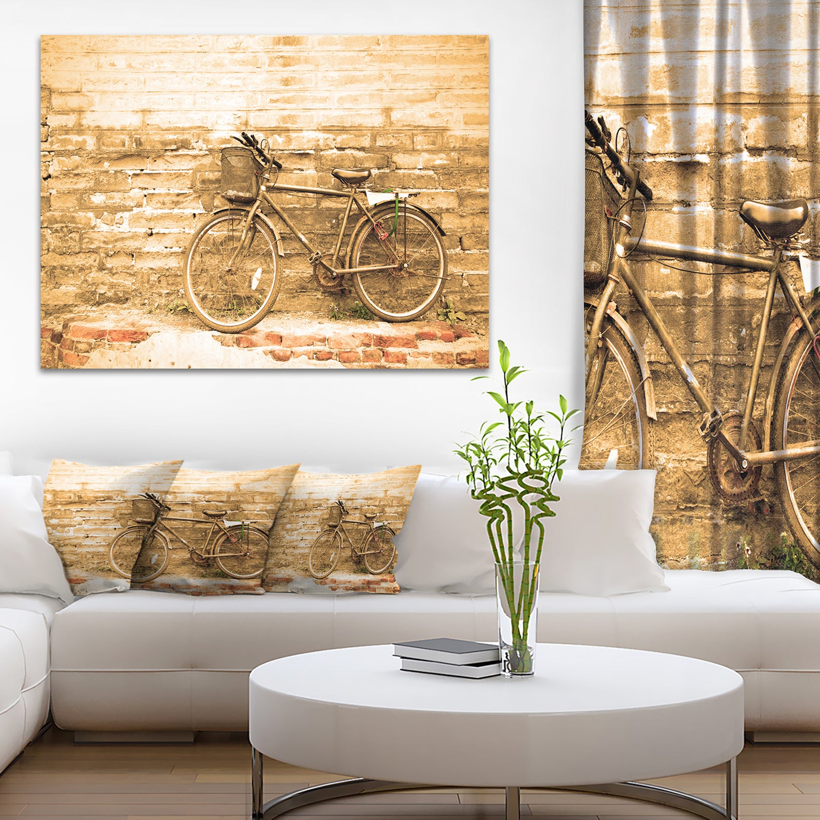 Vintage Bicycle against Brown Wall - Landscape Canvas Print
