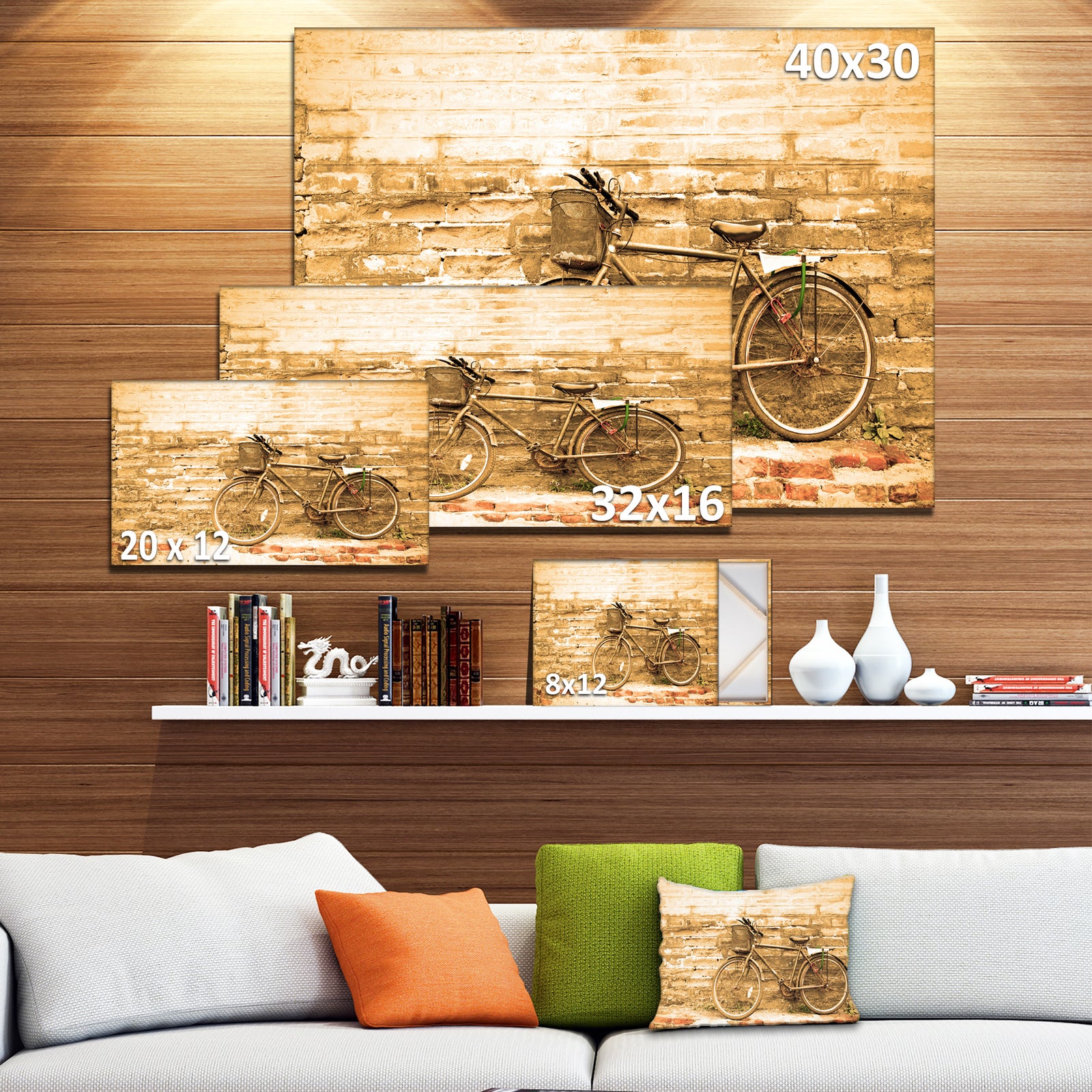 Vintage Bicycle against Brown Wall - Landscape Canvas Print