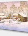 Old Winter Village - Landscape Watercolor Canvas Art Print