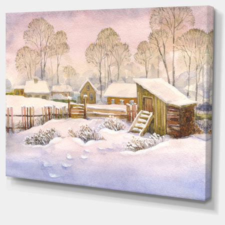 Old Winter Village - Landscape Watercolor Canvas Art Print