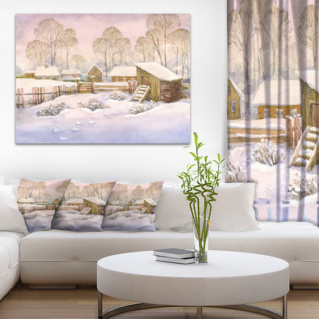 Old Winter Village - Landscape Watercolor Canvas Art Print