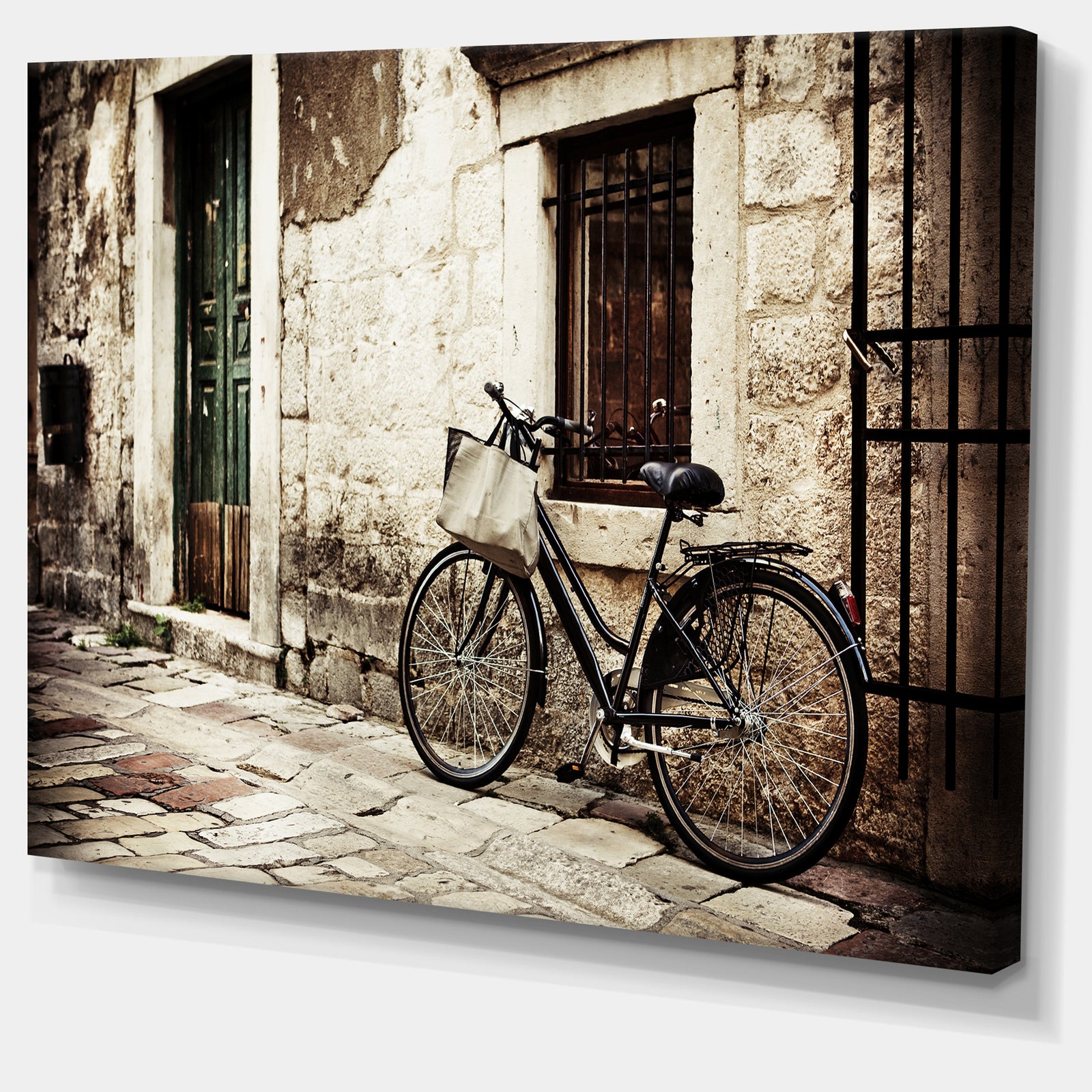 Carbon Loft Bicycle with Shopping Bag - Landscape Photography Canvas Print