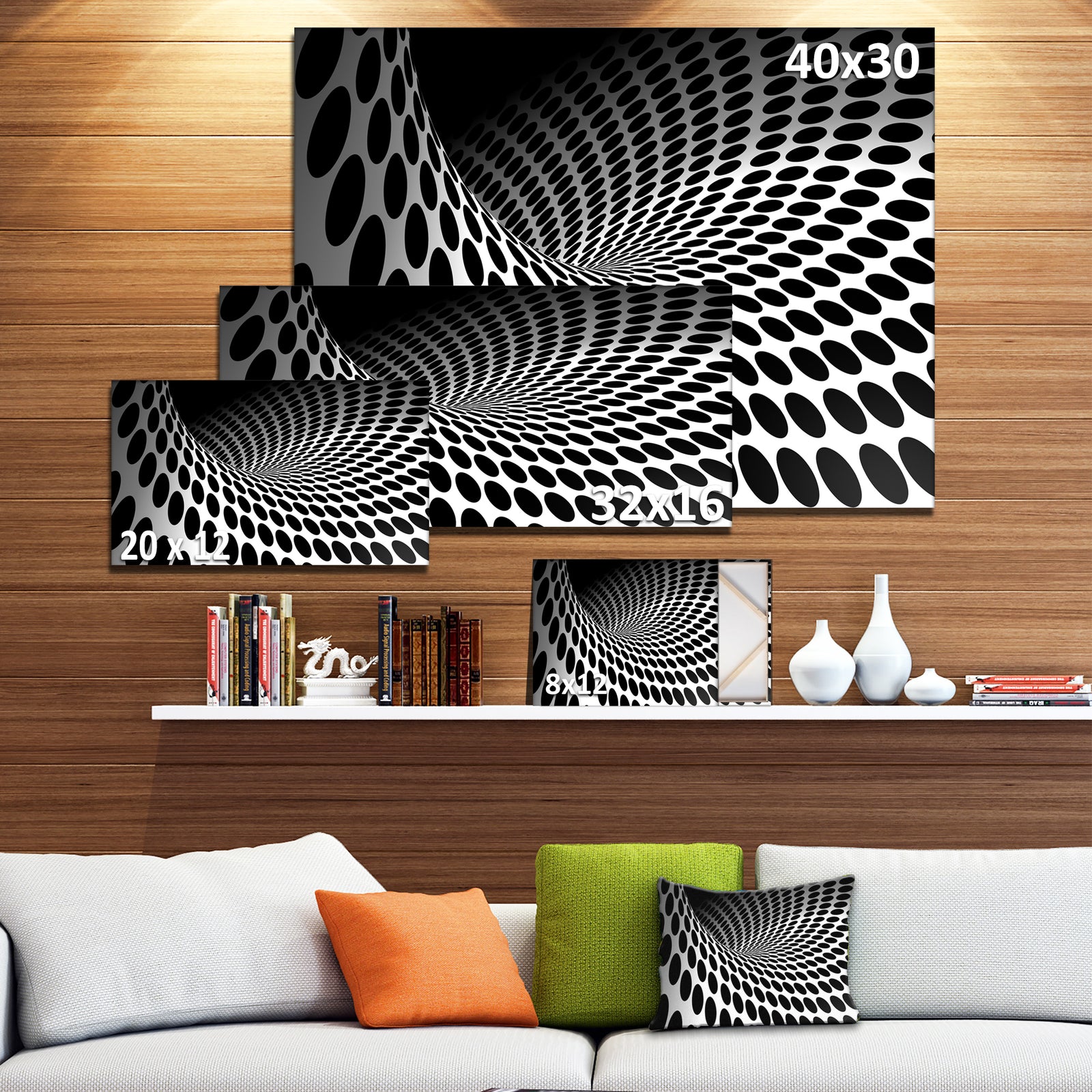 Waves and Circles Black n - White - Abstract Art Canvas Print