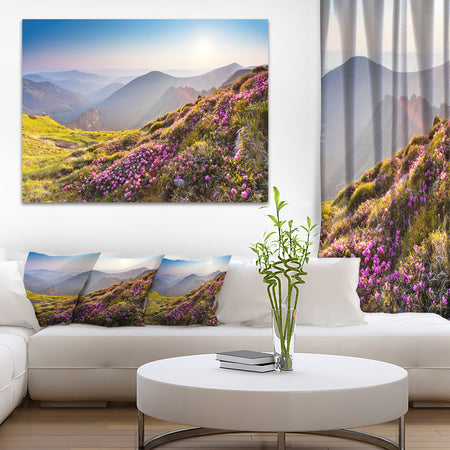 Magic Pink Flowers on Mountains - Landscape Photo Canvas Print