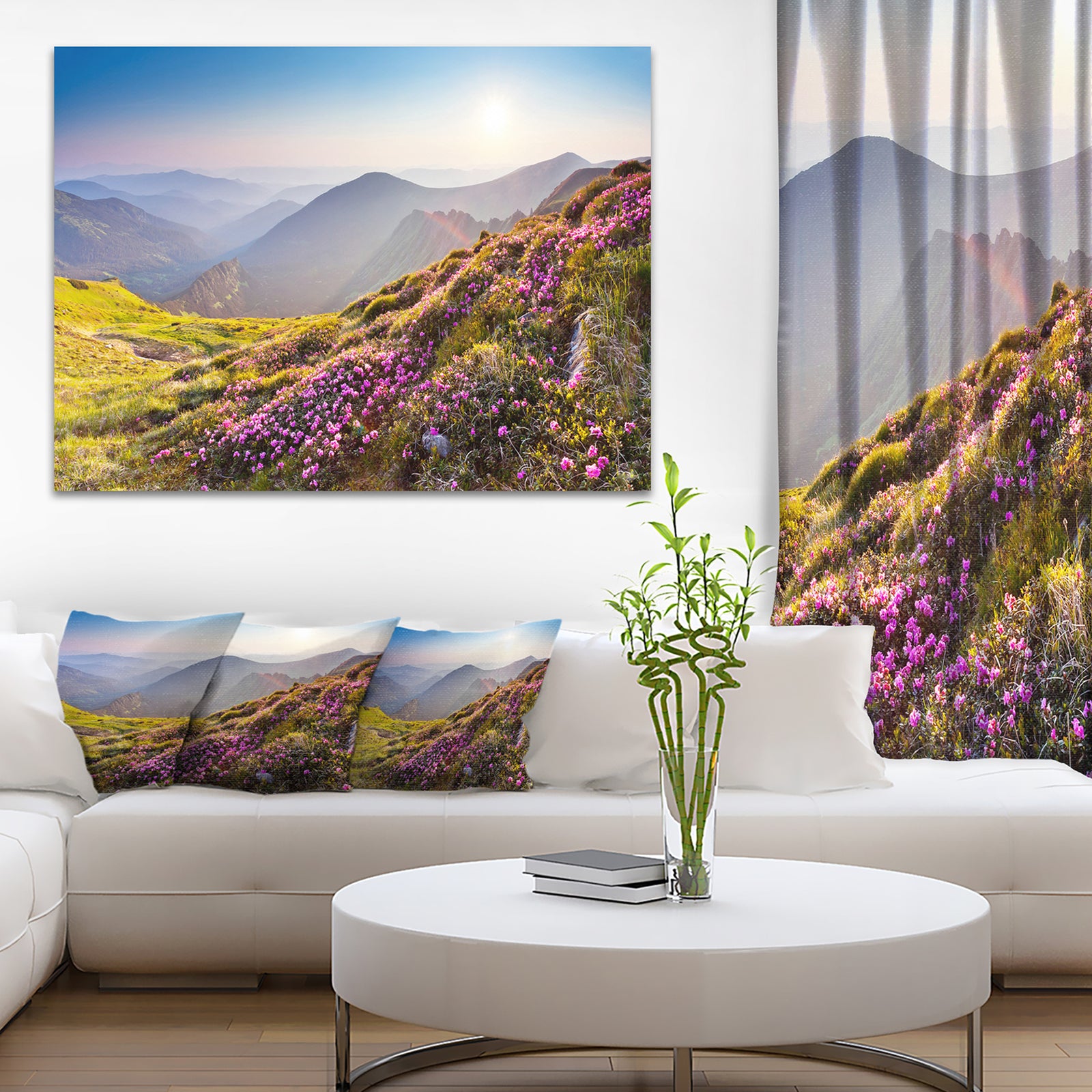 Magic Pink Flowers on Mountains - Landscape Photo Canvas Print
