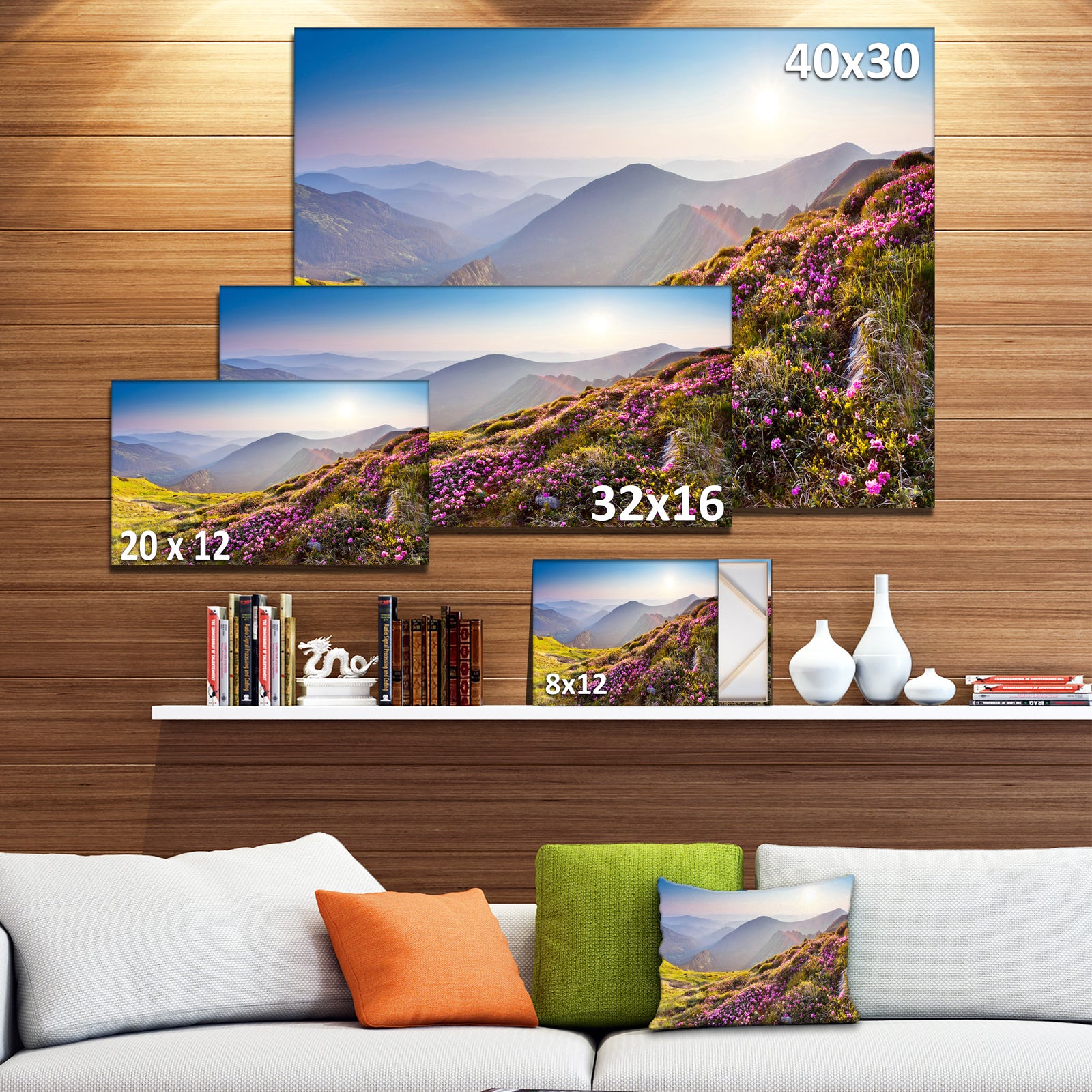 Magic Pink Flowers on Mountains - Landscape Photo Canvas Print