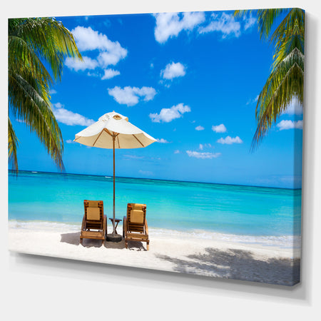 Turquoise Beach with Chairs - Seashore Photo Canvas Print