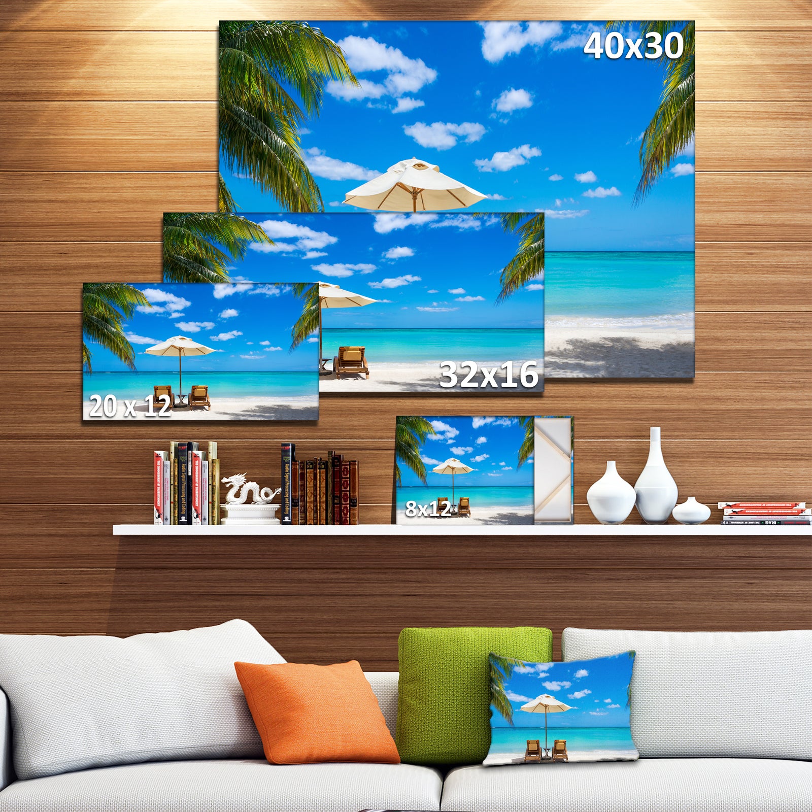 Turquoise Beach with Chairs - Seashore Photo Canvas Print