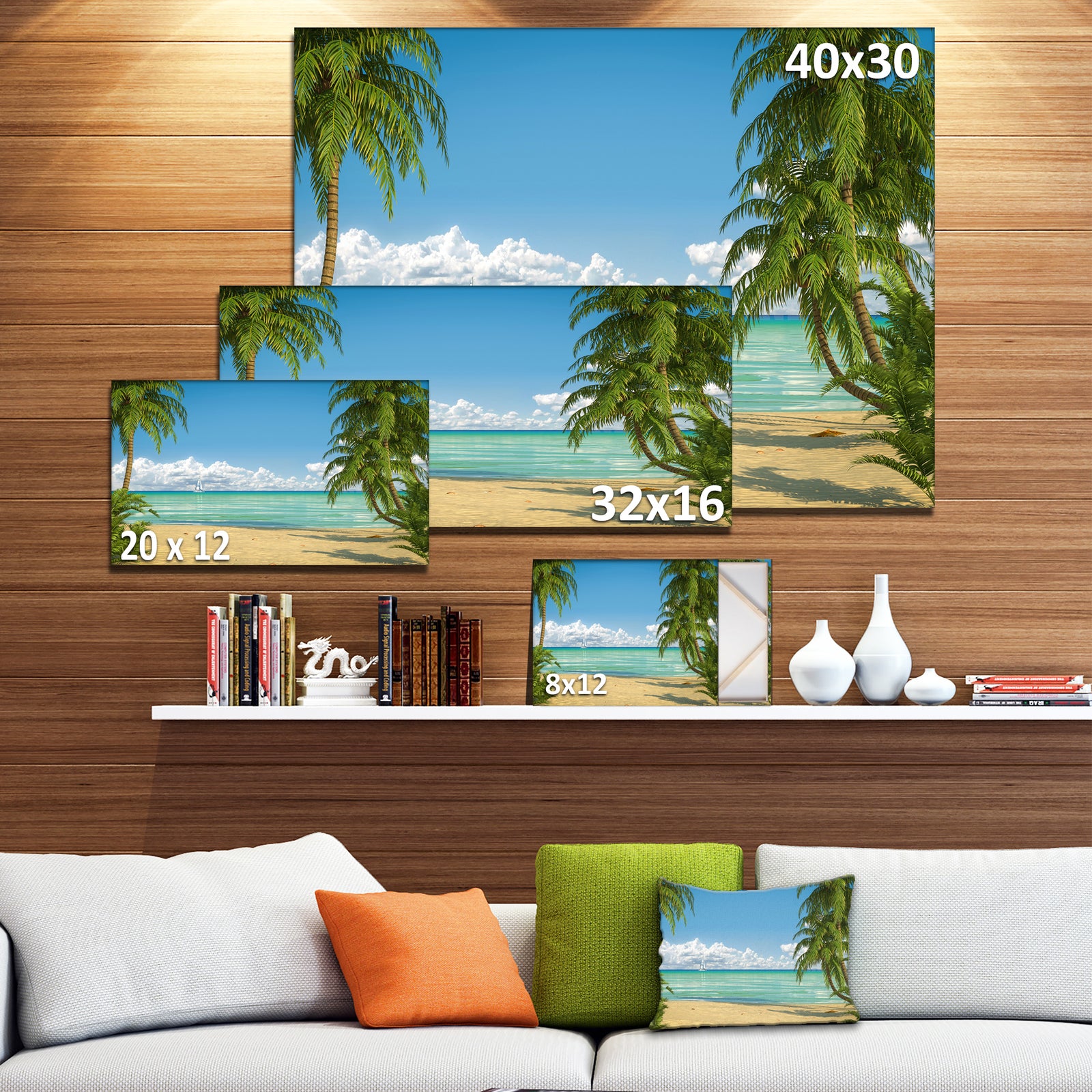 Palms at Caribbean Beach - Seashore Photo Canvas Art Print