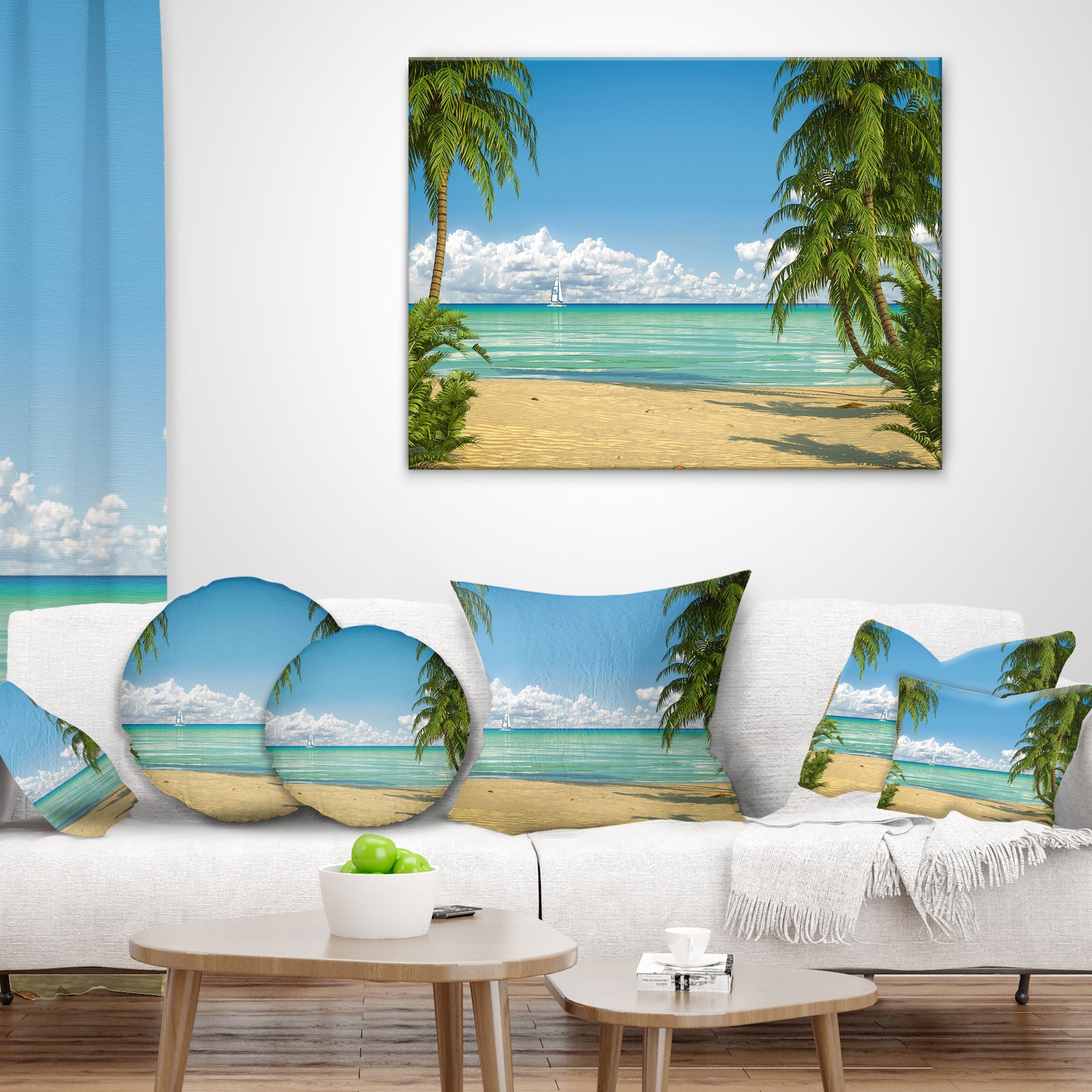 Palms at Caribbean Beach - Seashore Photo Canvas Art Print
