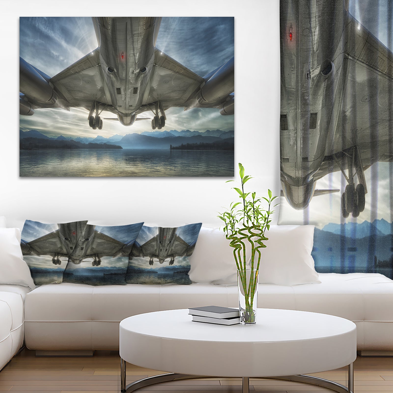Plane Over Beach and Sea - Seashore Photography Canvas Print