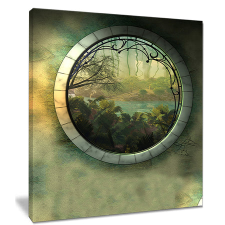 Green Fantasy Landscape with Frame - Art Photo Canvas Print