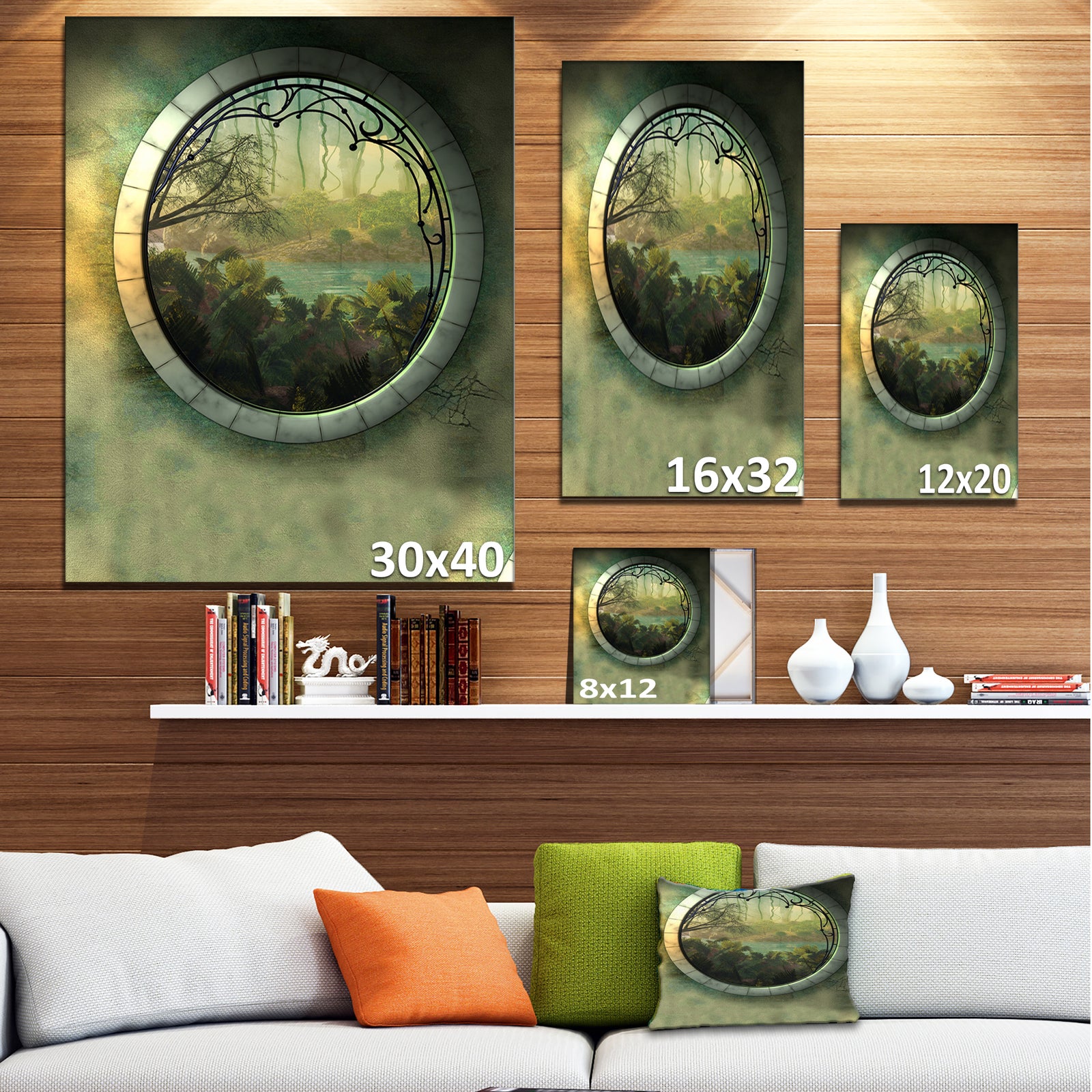 Green Fantasy Landscape with Frame - Art Photo Canvas Print