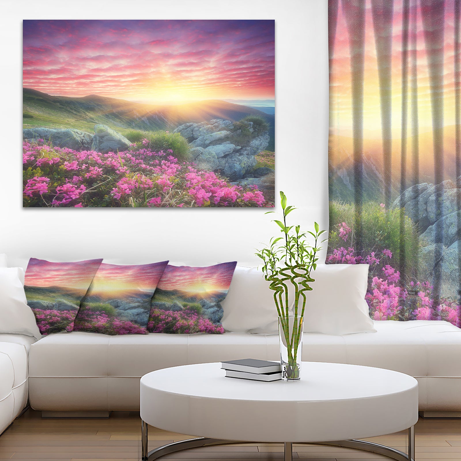 Morning with Flowers in Mountains - Landscape Photo Canvas Print