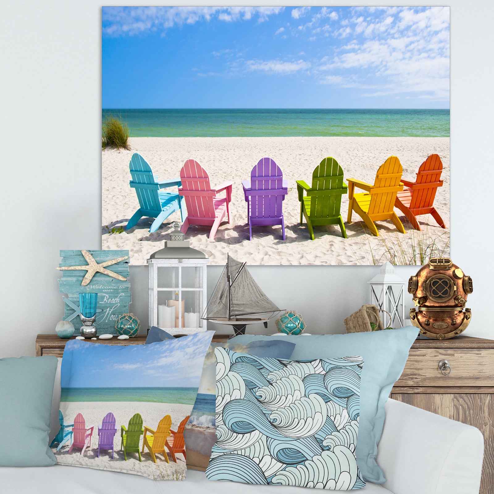 Adirondack Beach Chairs - Seashore Photo Canvas Art Print