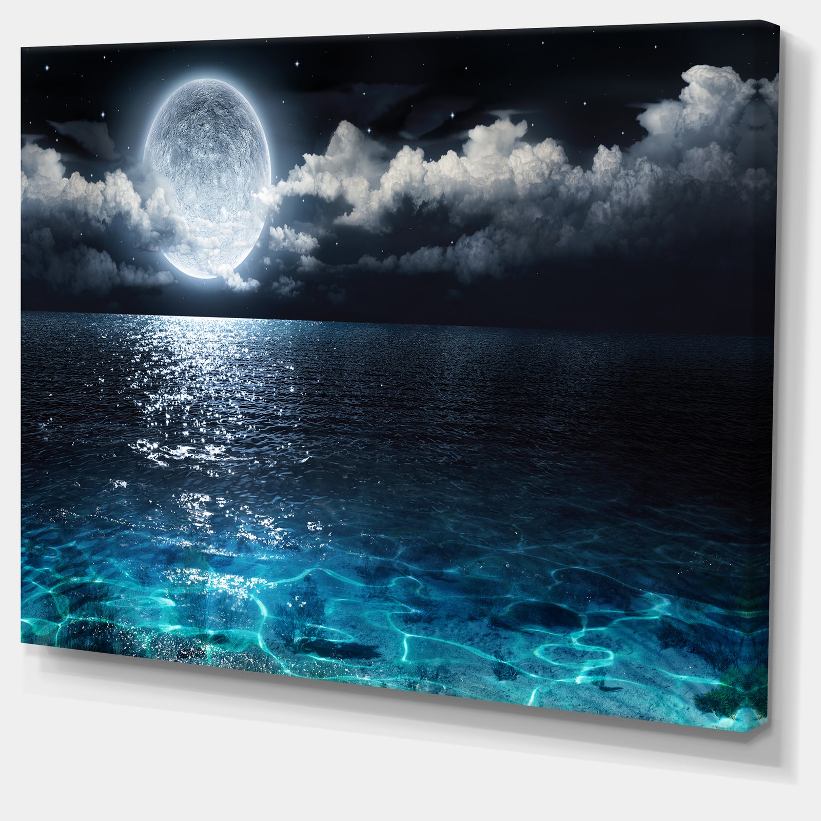 Romantic Full Moon Over Sea - Seascape Canvas Art Print