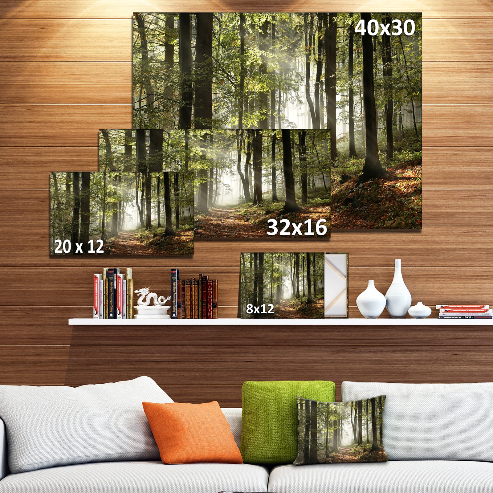 Green Fall Forest with Sun Rays - Landscape Photography Canvas Print