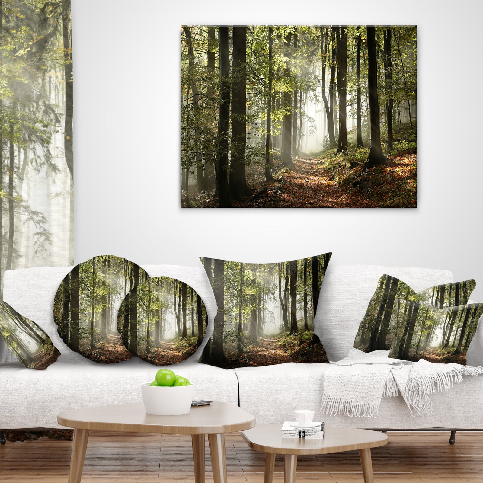 Green Fall Forest with Sun Rays - Landscape Photography Canvas Print