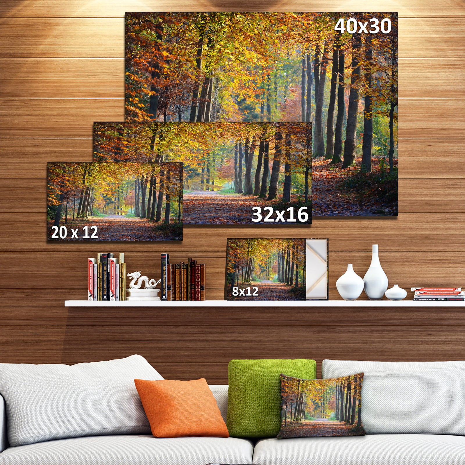 Wide Pathway in Yellow Fall Forest - Landscape Photography Wall Art