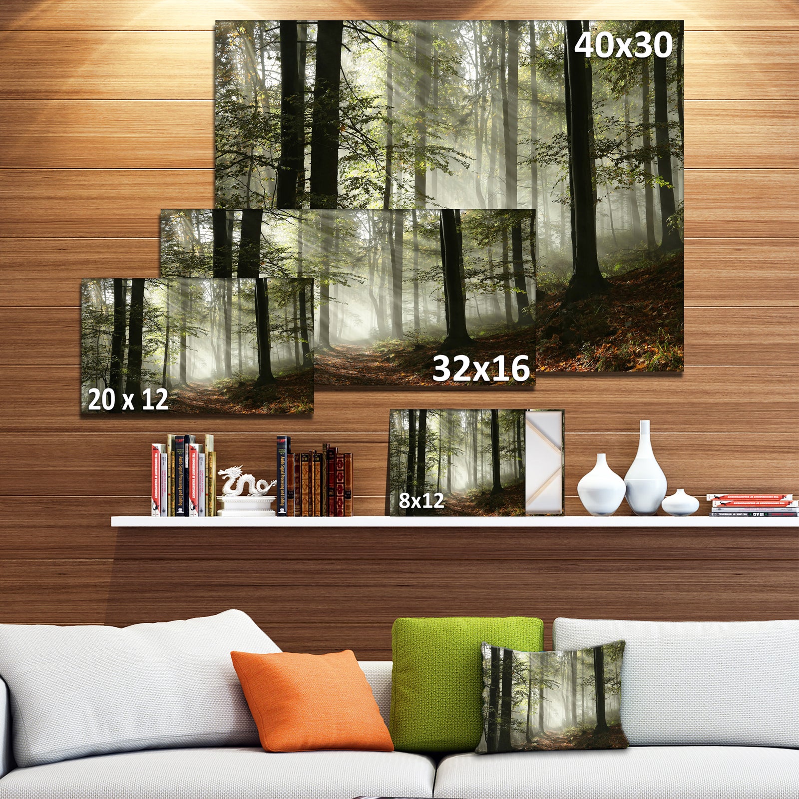 Light in Dense Fall Forest with Fog - Landscape Art Print Canvas