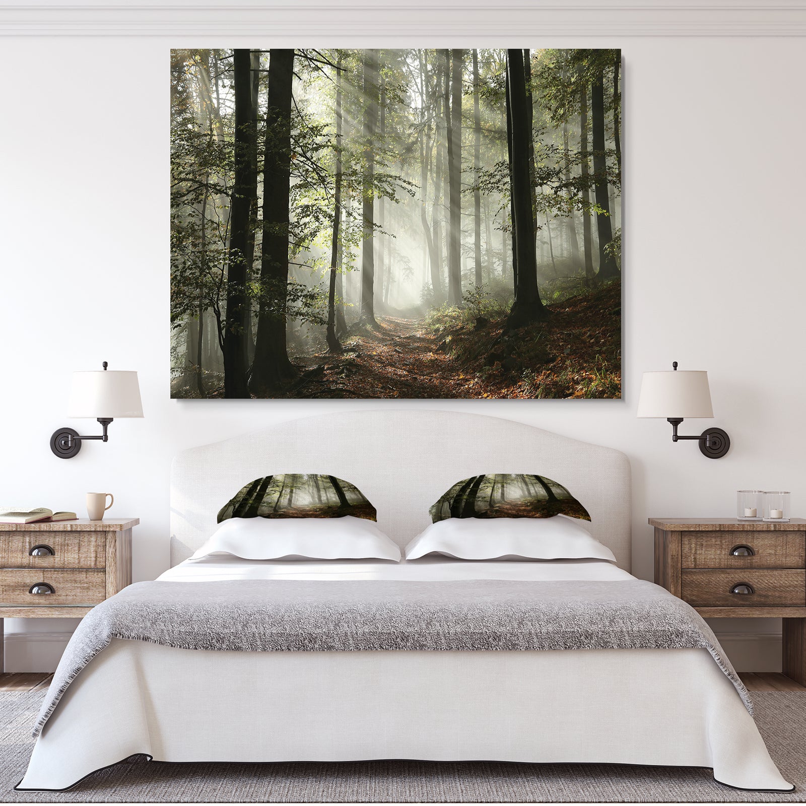 Light in Dense Fall Forest with Fog - Landscape Art Print Canvas