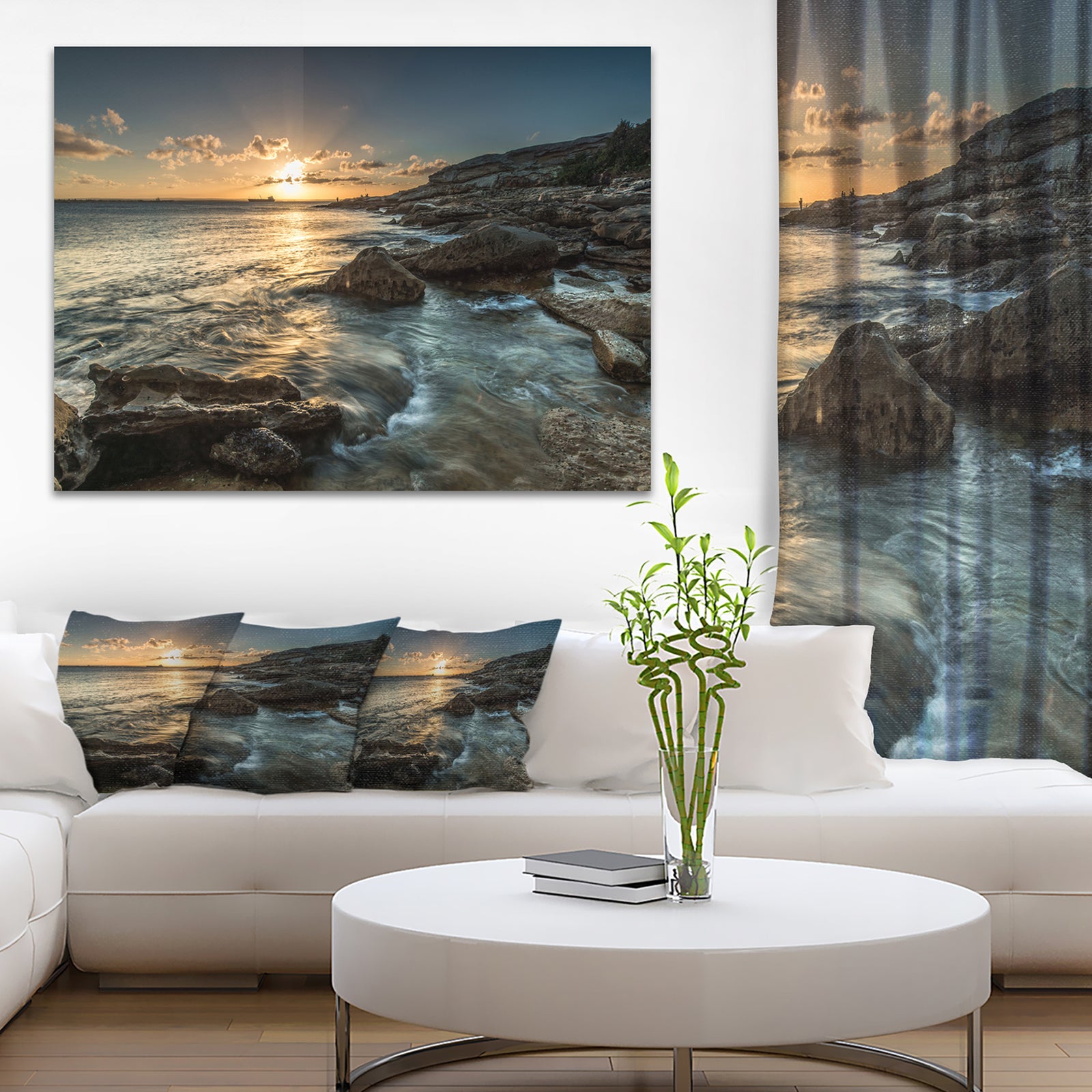 Sydney Beach with Bright Sunset - Seashore Canvas Wall Artwork