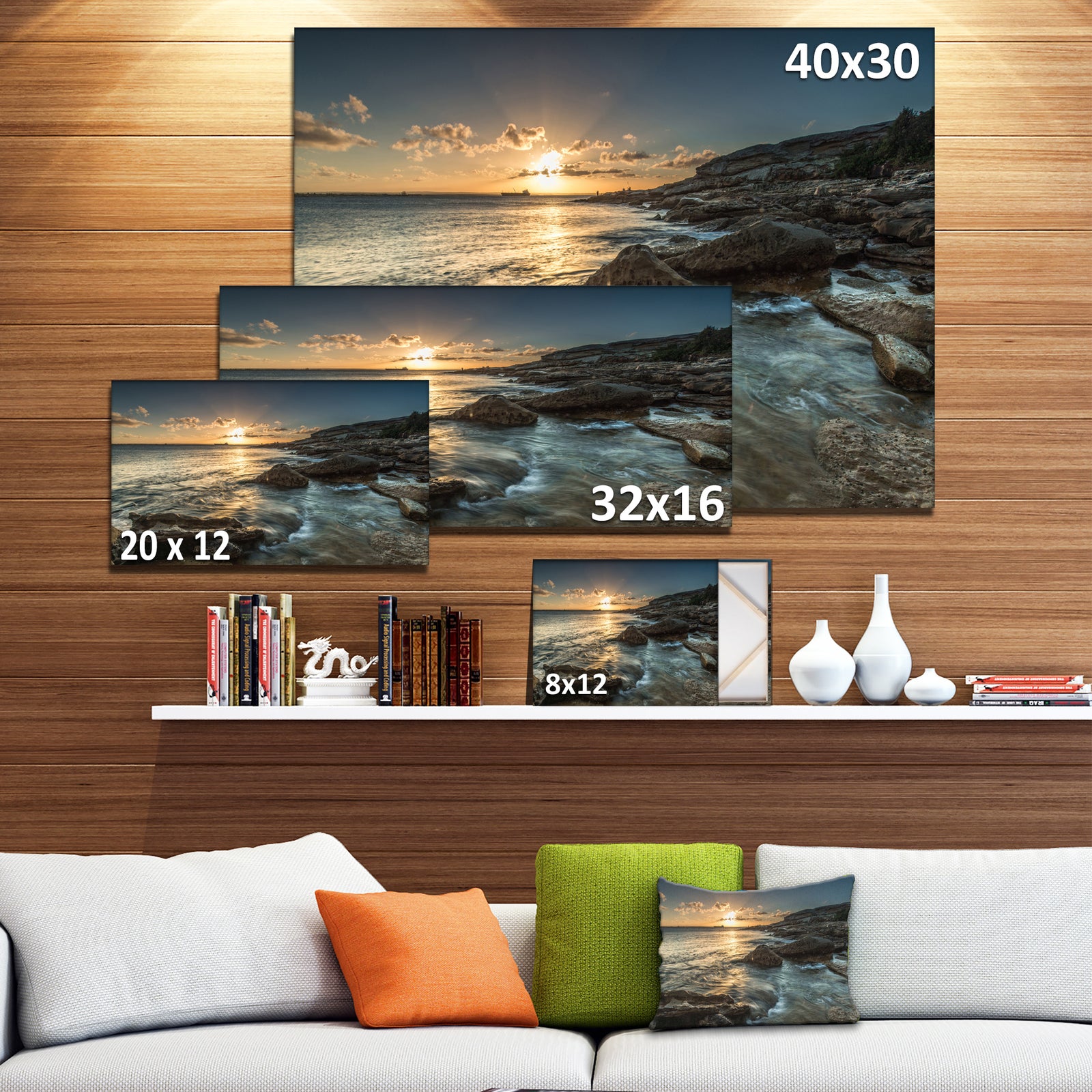 Sydney Beach with Bright Sunset - Seashore Canvas Wall Artwork