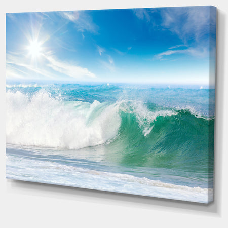 White and Blue Waves under Sun - Seashore Canvas Wall Artwork
