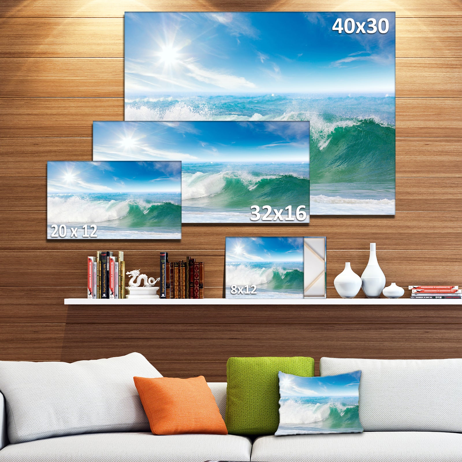 White and Blue Waves under Sun - Seashore Canvas Wall Artwork
