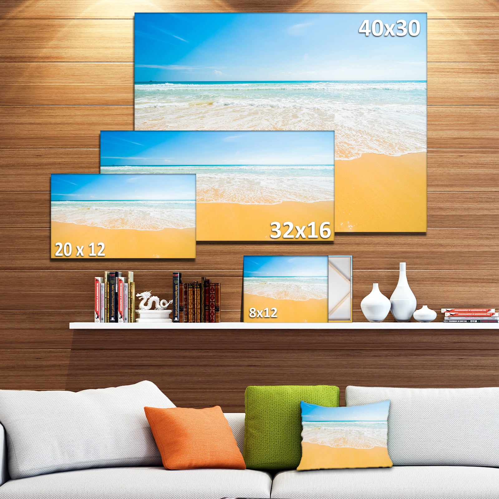 Long Waves on Sand under Blue Sky - Seashore Canvas Wall Artwork