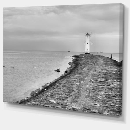 Lighthouse Windmill Stawa Mlyny in Grey - Seashore Canvas Wall Artwork